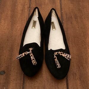 Birdie Blackbird Cheetah Print Tassel Flat